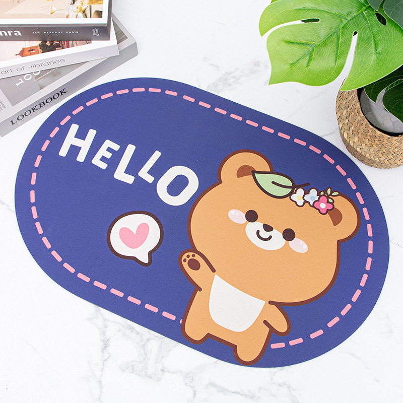 卡通可爱小熊椭圆地垫浴室吸水软垫加厚卫浴门口脚垫橡胶地毯垫子