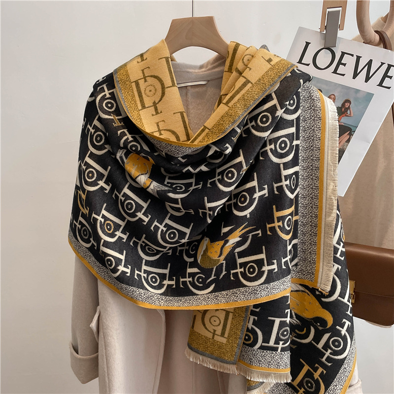 Artificial Cashmere Scarf Women's All-Match Air-Conditioned Room Office Warm Shawl Korean Style Letters Autumn and Winter Windproof Scarf