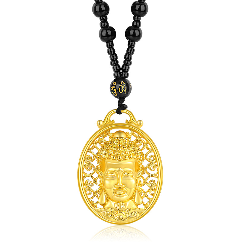 仿真黄金3d足金大日如来佛祖吊坠沙金镂空佛牌项链本命佛挂坠礼品