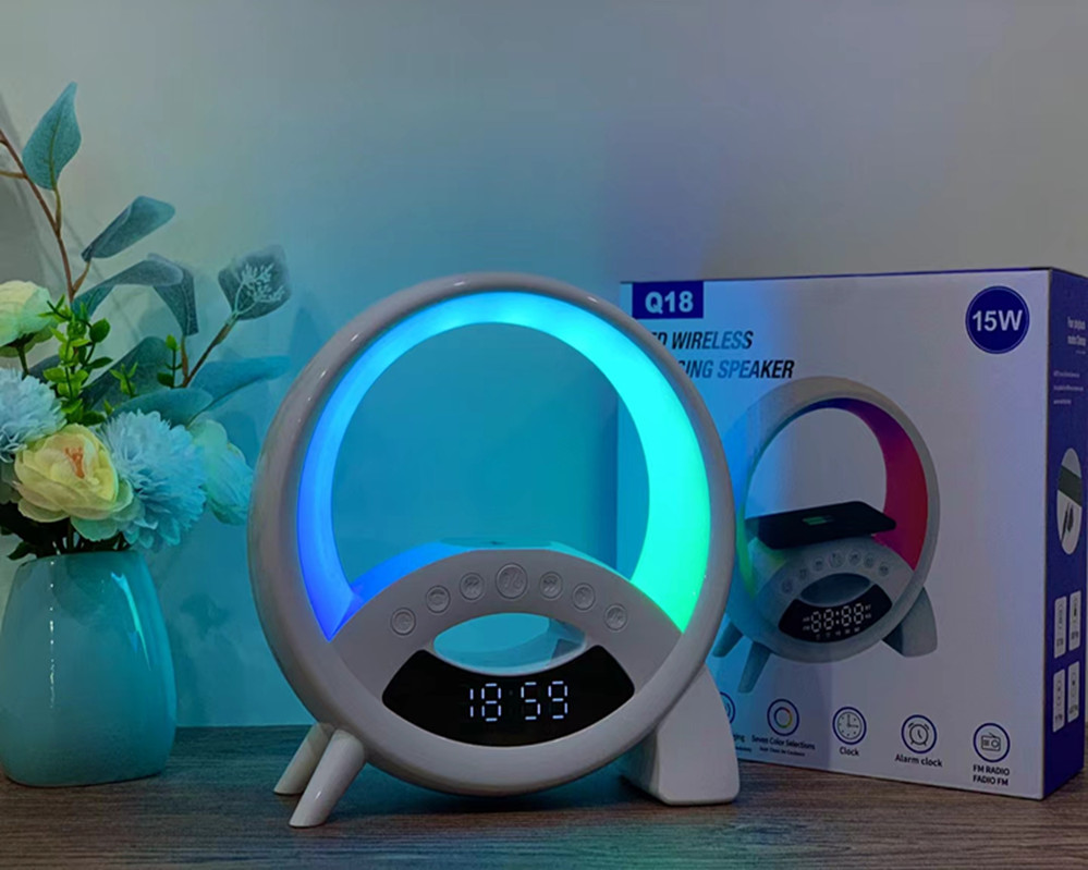 New Large G Display Clock Alarm Clock Small Night Lamp 15W Wireless Charger White Noise Colorful Ambience Light Bluetooth Speaker