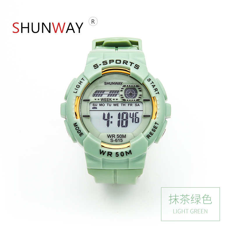 Color Macaron Color Electronic Watch 50M Waterproof Sports Watch Youth Student Timing Multi-Function Watch