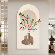 立体砂岩2023新款大象奶油风拱形玄关装饰画过道走廊客厅挂画壁灯