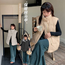 伊诺大码女装宽松休闲棉马甲女秋冬新款格子布保暖上衣341733