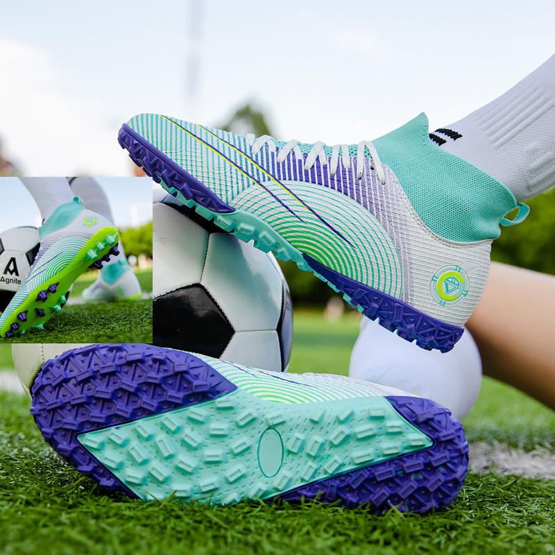 跨境新款足球鞋男ag长钉青少年学生户外体育比赛训练鞋tf碎钉男童