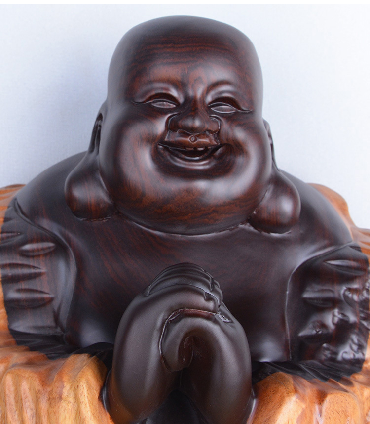 木雕弥勒佛像摆件黑檀实木质供奉恭喜发财佛大号招财笑佛根雕装饰