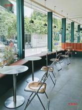 工业风咖啡店奶茶店不锈钢桌椅组合网红甜品小吃店透明折叠椅商用