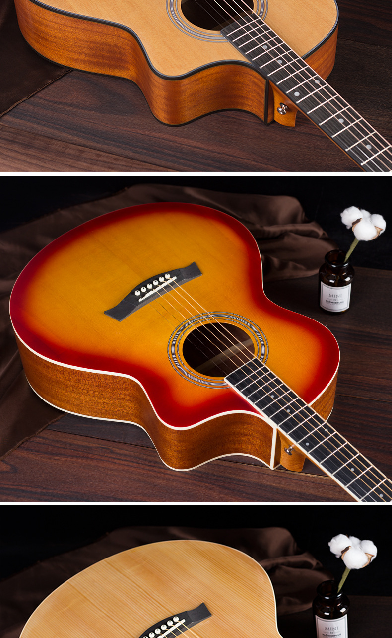 单板吉他41寸云杉哑光民谣木吉他面单乐器厂家现货批发