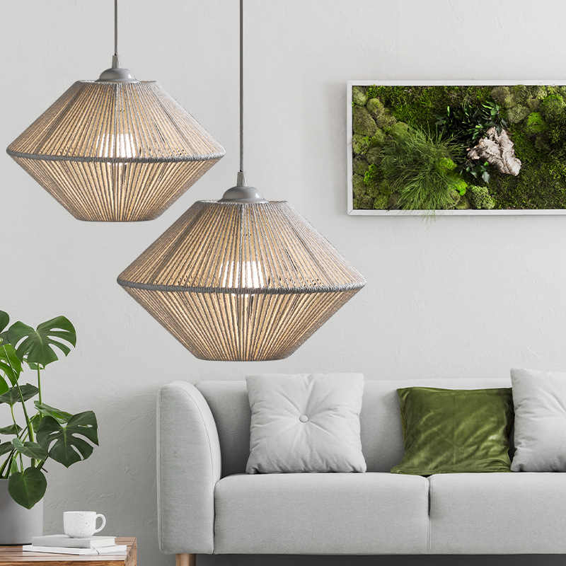 北欧风吊灯创意麻绳田园卧室客厅阳台餐厅藤编织吊灯灯罩简约