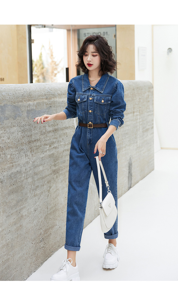 现货2022春装新款休闲时尚显瘦牛仔连体裤女装配腰带