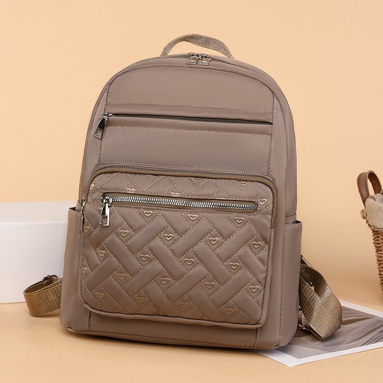 新款刺绣菱格牛津纺休闲通勤双肩背包网红女包厂家批发外贸出口