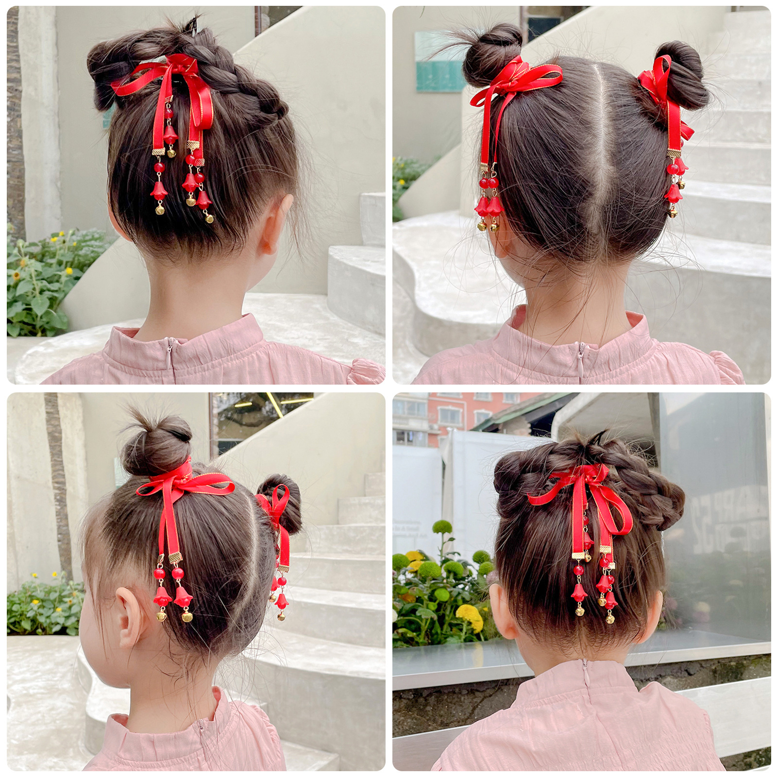 中国风儿童编发彩绳头饰新年女童汉服丸子头发带配饰宝宝古风发饰