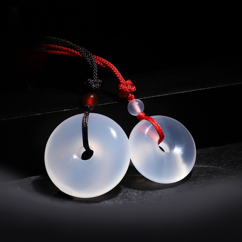 天然高冰白玛瑙玉髓平安扣玉佩水晶玉环手工制作饰品吊坠手串车挂