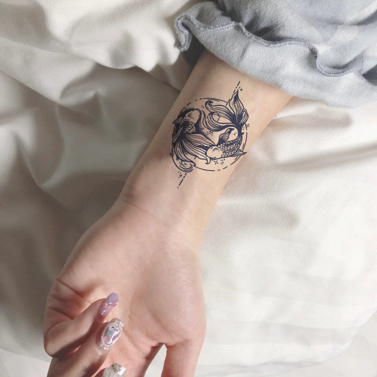 果汁草本纹身贴 锦鲤鱼防水仿真持久男女手臂手腕小花臂纹身贴