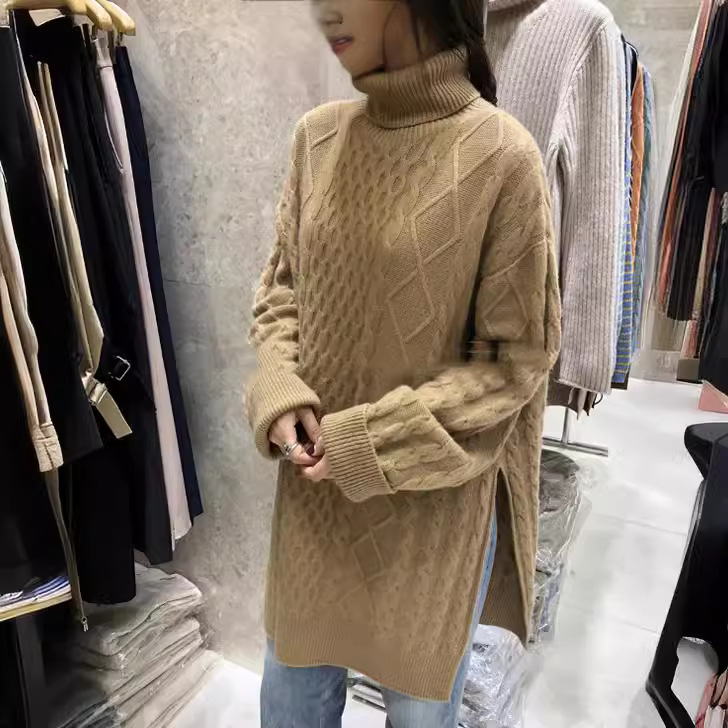 现货]韩国INS 怒推美搭慵懒随意浪漫漂亮麻花温暖高领羊绒衫KOREA
