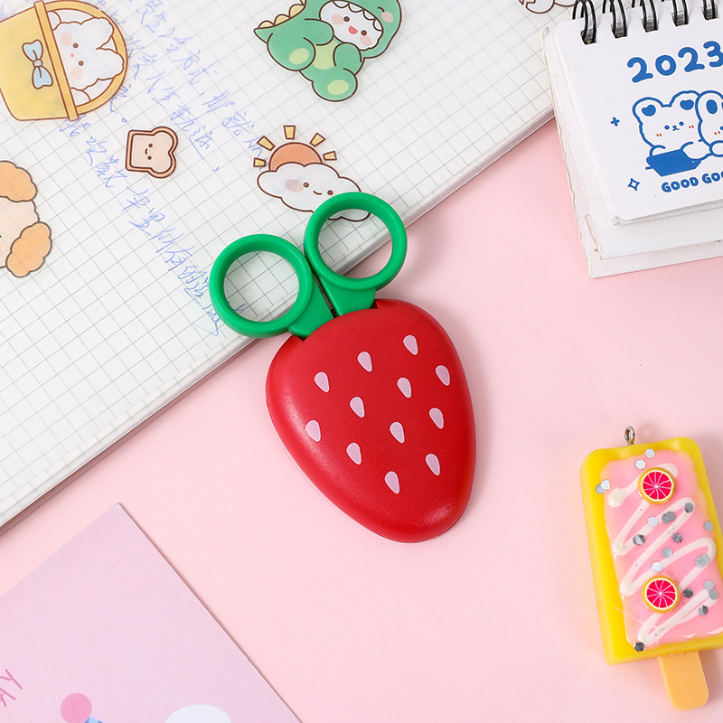 Fruit Children's Scissors Plastic Scissors with Magnetic Suction Student Stationery Wholesale Kindergarten Handmade Cute round Head Scissors