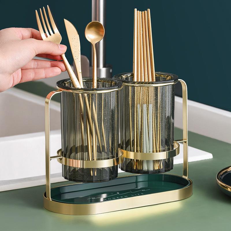 tiktok same creative chopsticks holder light luxury kitchen desktop home double storage chopsticks tableware knife and fork storage rack