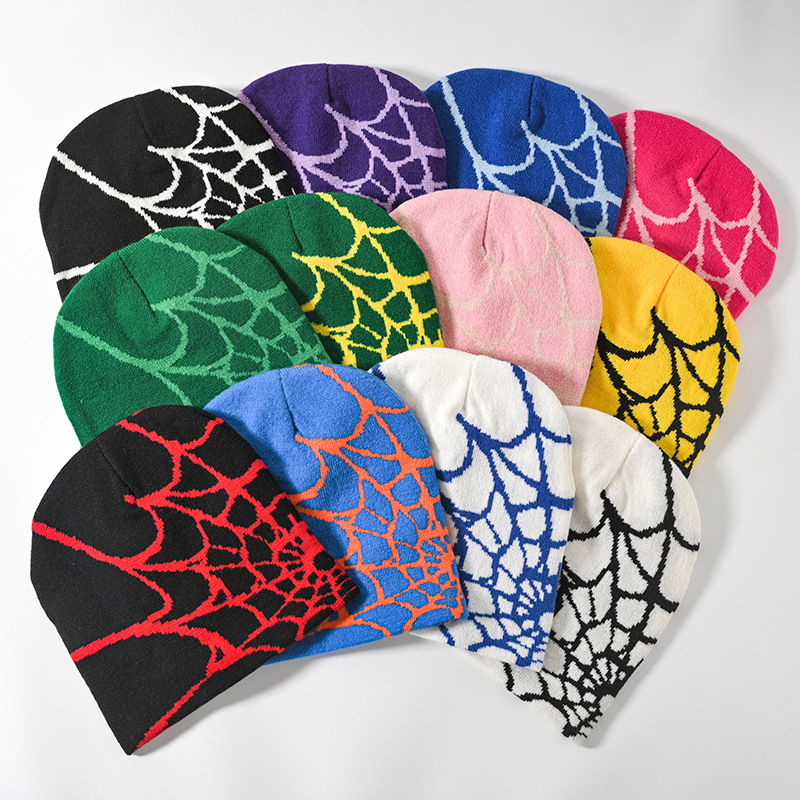 Cross-Border Hot Sale Foreign Trade Pullover Hat Best Seller in Europe and America Spider Web Jacquard Knitted Hat Men's and Women's Warm Hat Beanie Hat Winter