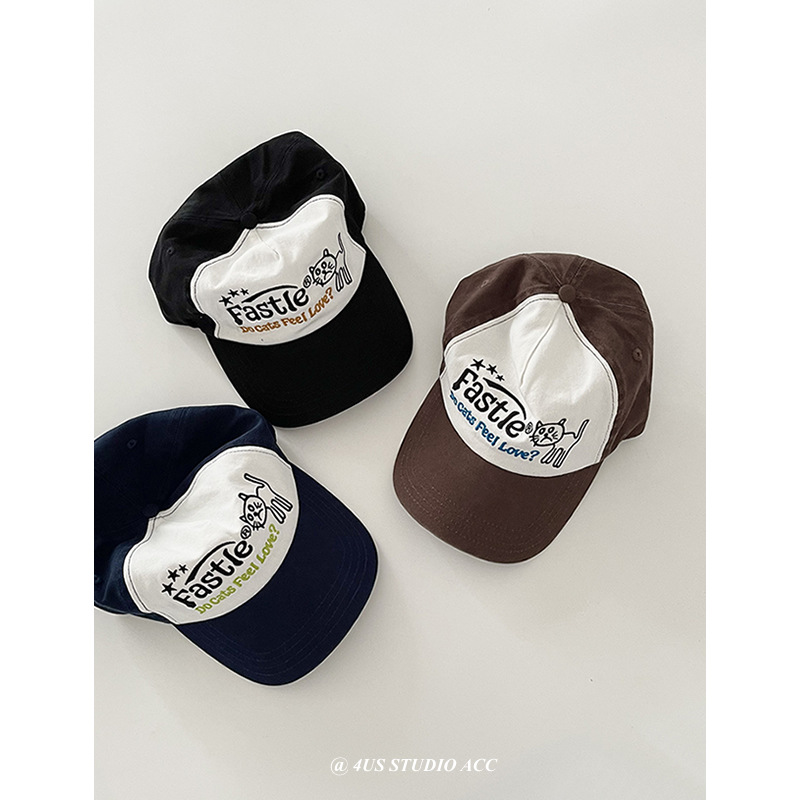 ins style niche kitten letter embroidery pattern baseball cap female face small curved brim soft top sun-poof peaked cap
