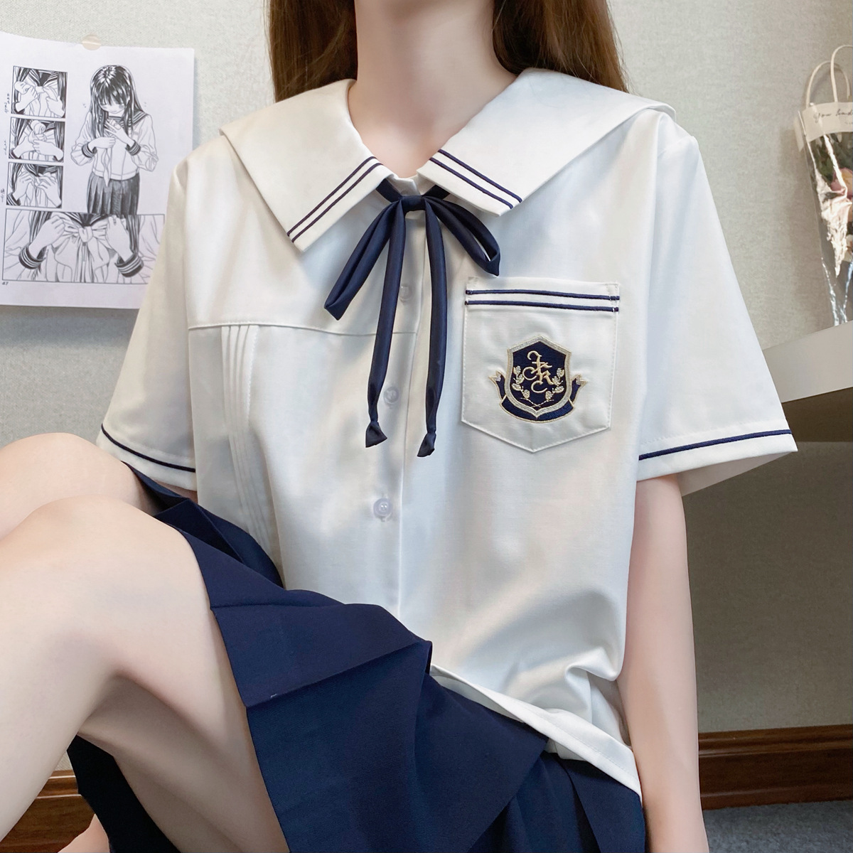 水野艺高女款水手服 原创jk韩式制服短袖白衬衫 气质少女校供衬衣