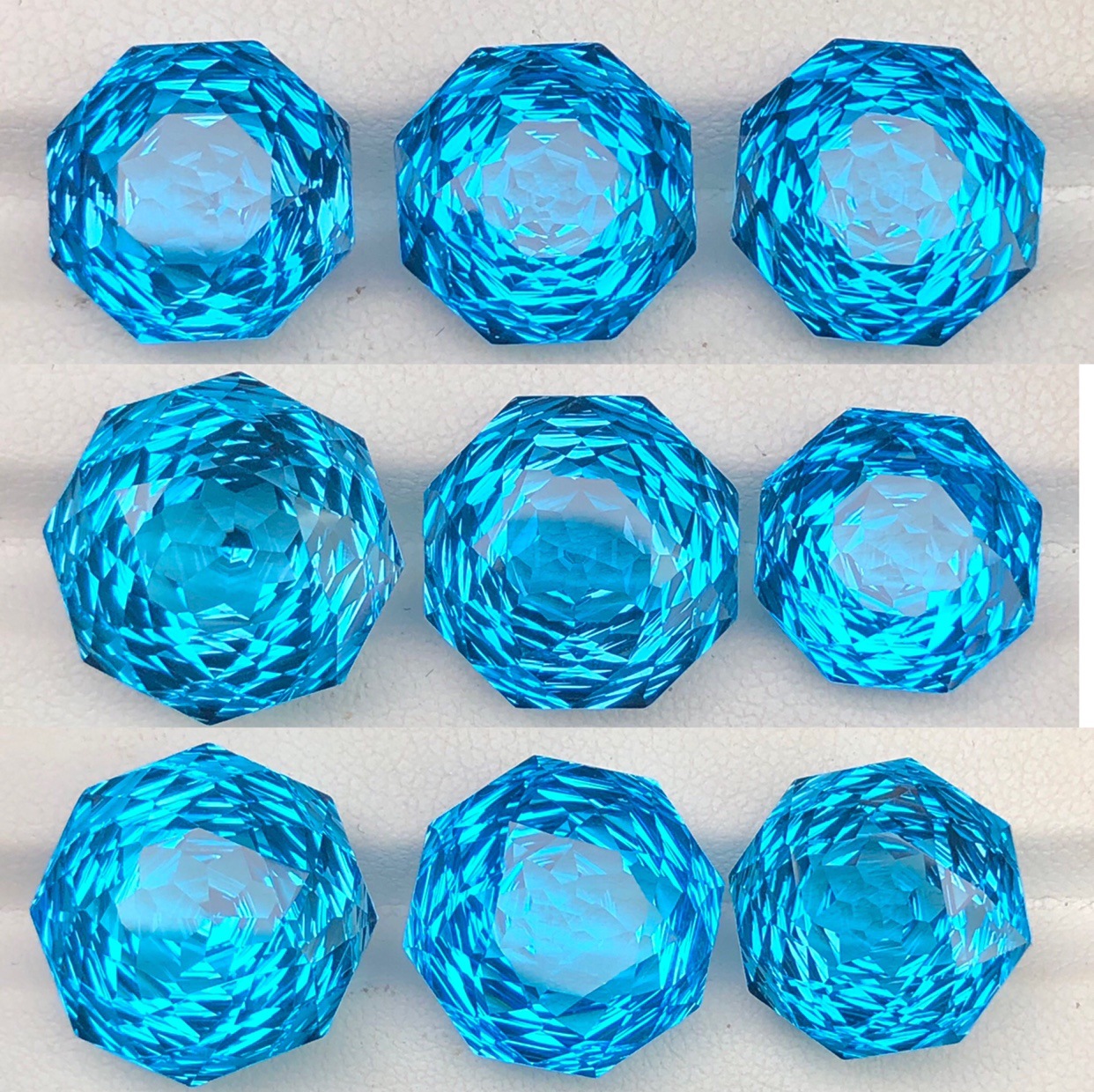 天然千禧切工瑞士蓝托帕石裸石戒面八边玫瑰花形宝石吊坠戒指