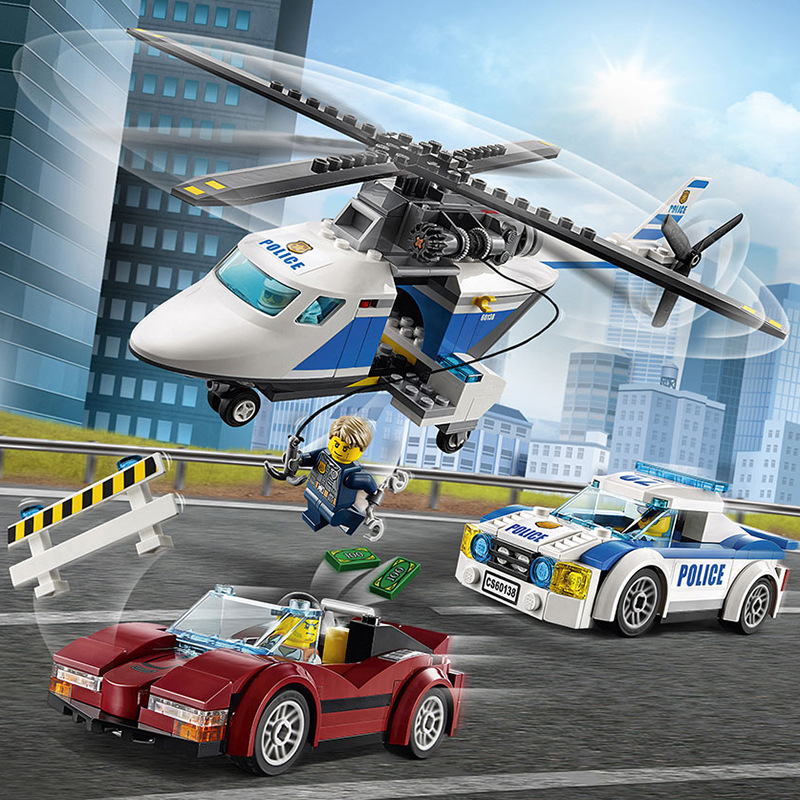 兼容乐高城市系列高速追捕直升飞机人仔积木拼装益智儿童男孩玩具