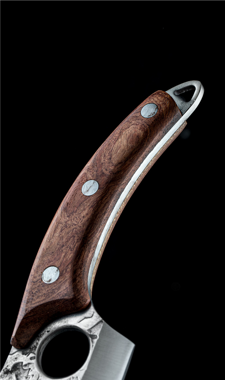 锻打指环尖头小菜刀小弯刀锤纹花梨木剔骨刀高碳钢家用户外多用刀