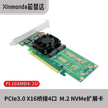 芯梦达M.2NVMe固态硬盘转接卡PCIe3.0 X16转4个NVMe主控卡PLX8747