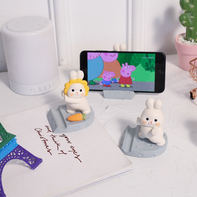 Creative and Practical Cute Cartoon Rabbit Mobile Phone Holder Student Lazy Desktop Tablet Computer Stand Resin Decorative Gift