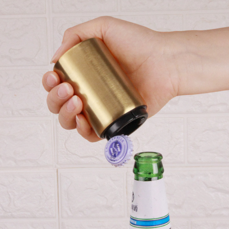 不锈钢开啤酒开瓶器 个性创意按压式无痕自动启瓶起子