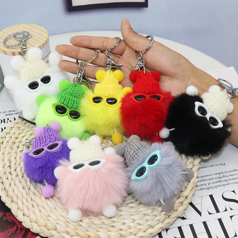 Imitation Plush Briquette Pendant Car Key Bag Cartoon Plush Doll Pendant Key Ring Cute Solid Color Accessories