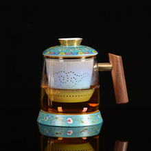 珐琅彩茶水分离泡茶杯带盖过滤陶瓷杯商务礼品logo创意玻璃水杯
