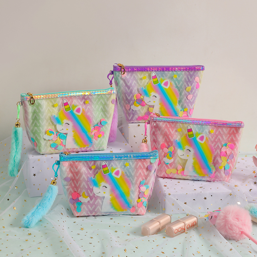 Unicorn Cartoon Cosmetic Bag PVC Transparent Sequin Clutch Children Cute Portable Toiletry Bag Buggy Bag Women