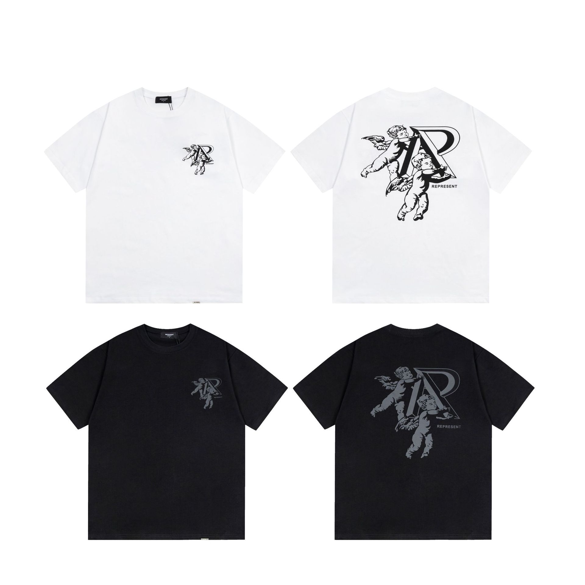 represent天使婴儿宝贝r字母图案胸前小标印花短袖t恤美潮上衣夏