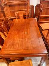 HF2X红木家具中式缅甸花梨木大果紫檀餐桌长方形饭桌家用6人餐椅