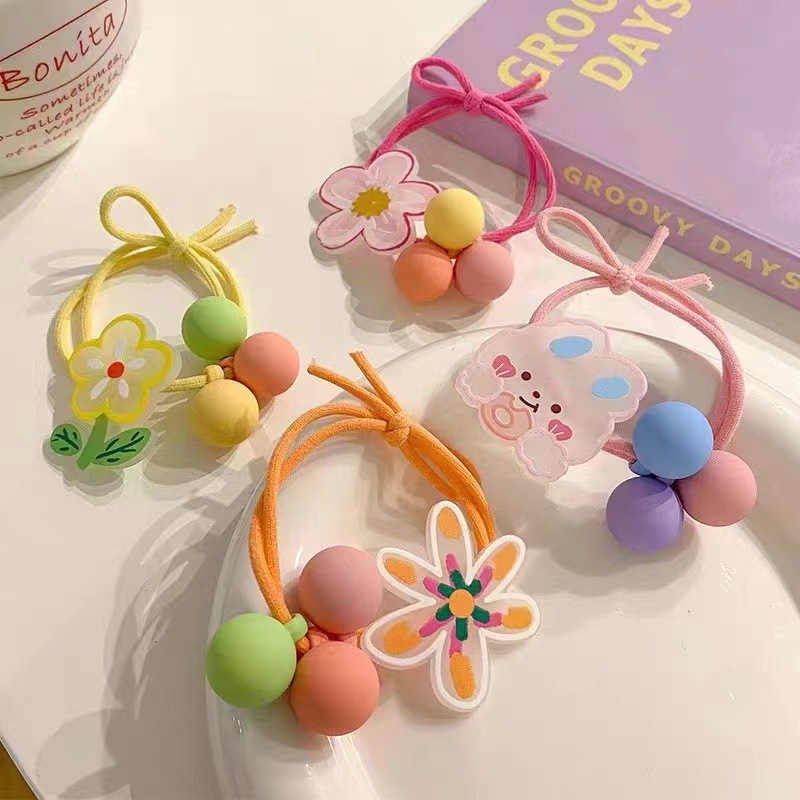 Children‘s Hair Rope Sweet Flowers Hair Ring Little Girl High Elastic Ponytail Rubber Band for Bun Haircut Hair Rope Hair Accessories Wholesale