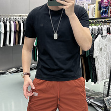 夏季新品丝光棉半袖新款钢印字母圆领短袖T恤休闲修身冰感男上衣
