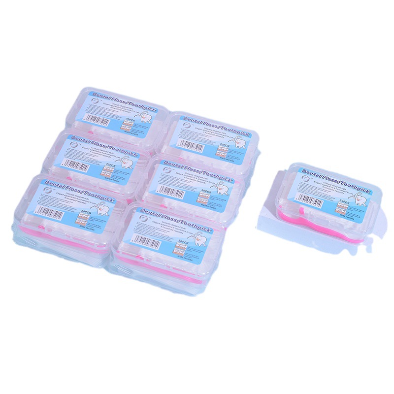 Baixing Factory Direct Supply Floss 30 PCs Boxed Dental Floss Family Pack Plastic Toothpick Single H7502 Square Box Ear Hanging