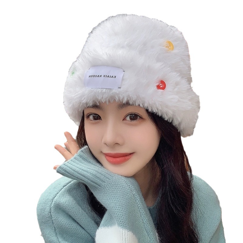 Winter New Hat Female Autumn Winter Plush Fisherman Hat Warm Furry Thickened Face Small Imitation Rabbit Fur Knitted Hat