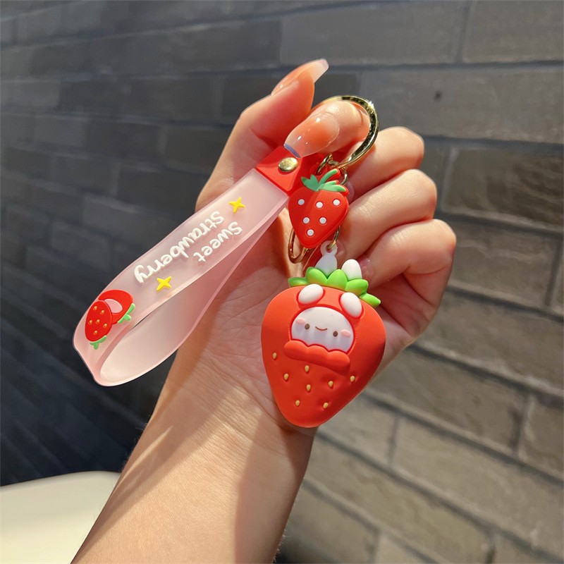 Genuine Creative Cartoon Strawberry Family Keychain Cute Strawberry Elf Key Chain South Bank Handbag Pendant Wholesale