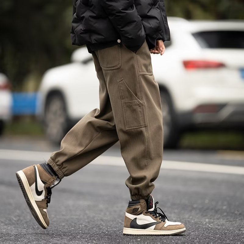 Ankle Banded Working Pants Men‘s Spring and Autumn Loose Trendy Pu Handsome Casual Pants Fashion Brand Ins All-Match High Street Pants Men‘s