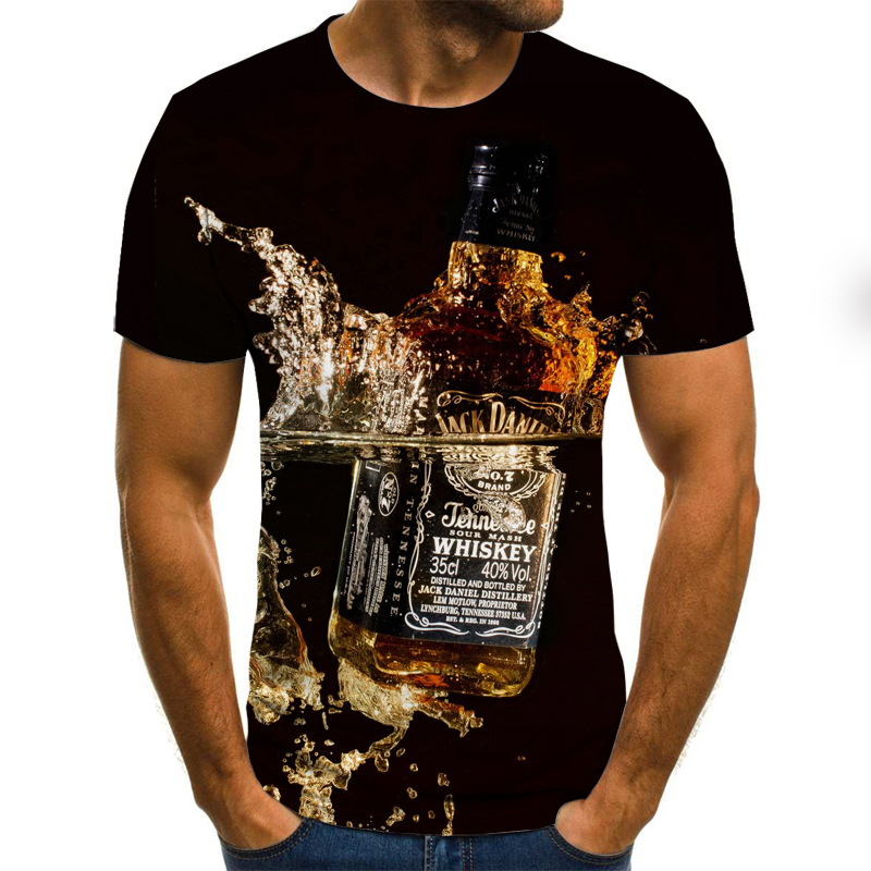 2021s时尚跨境无领短袖青年宽松型休闲3d数码杰克丹尼夏季男装t恤