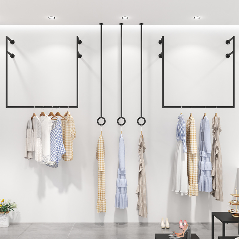 服装店黑色吊挂衣服吊环铁艺吊顶悬挂衣架上墙吊架婚纱店货架吊杆