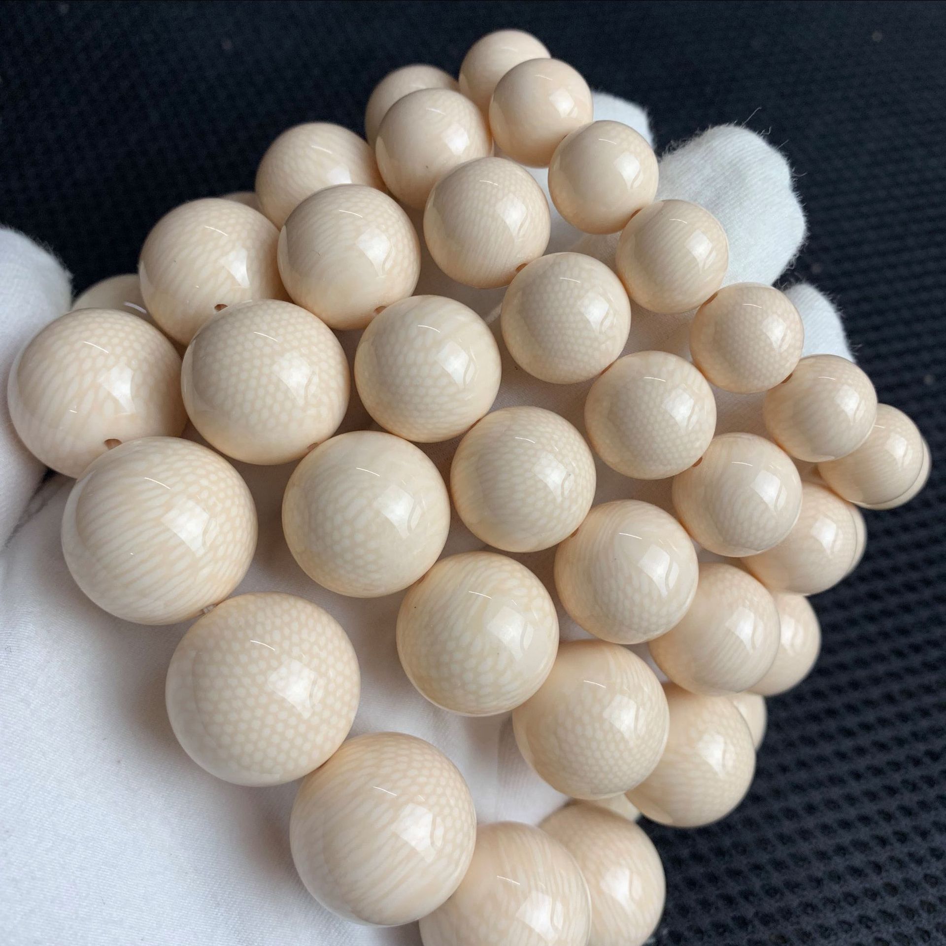 仿象牙手串骨粉压网格纹理牙纹单圈diy配饰圆珠散珠佛珠饰品批发
