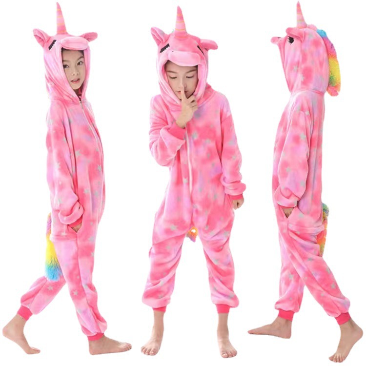 New Cartoon Animal One-Piece Pajamas Bronzing Tianma Christmas Deer Flannel Unicorn Parent-Child Homewear Clothes Wholesale