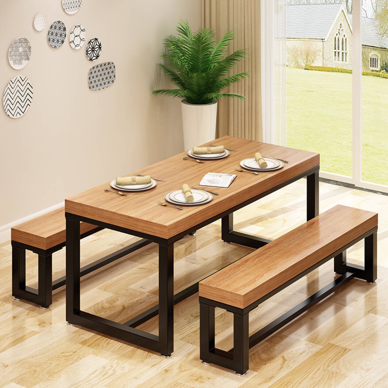 欧式实木餐桌椅组合简约现代家用小户型吃饭桌餐厅休闲伸缩长条桌