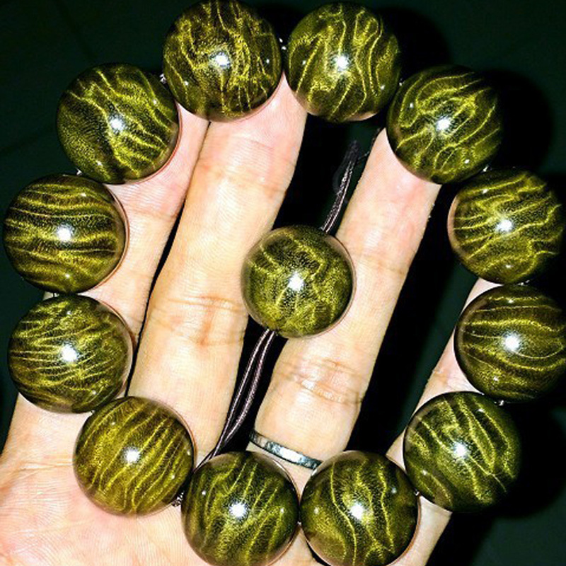 金丝楠阴沉木手串绿料龙胆纹爆满水波四川乌木2.