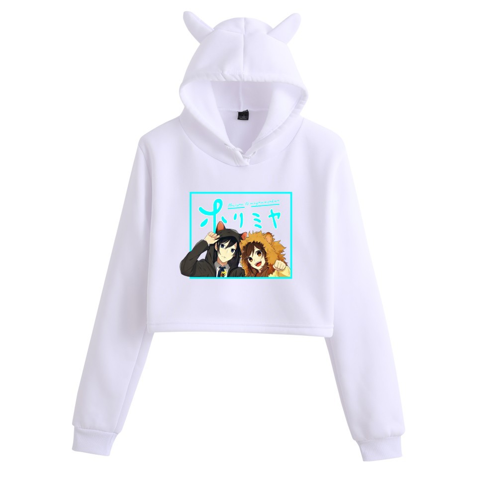 堀桑与宫村君 堀京子宫村伊澄 动漫印花时尚女生露脐猫耳朵卫衣