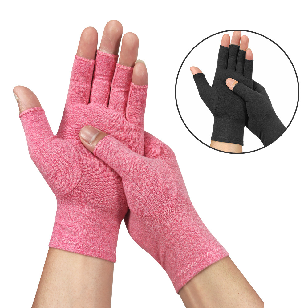 跨境热卖压力手套粉色半指保健护理室内康复训练压缩护理健身手套