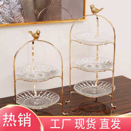 欧式美式茶几摆件糖果盘蛋糕托盘水晶果盘创意现代水果盘客厅家用