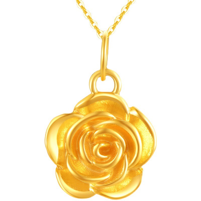 黄金吊坠女款足金玫瑰花挂坠999纯金花朵项坠锁骨链时尚女神礼物